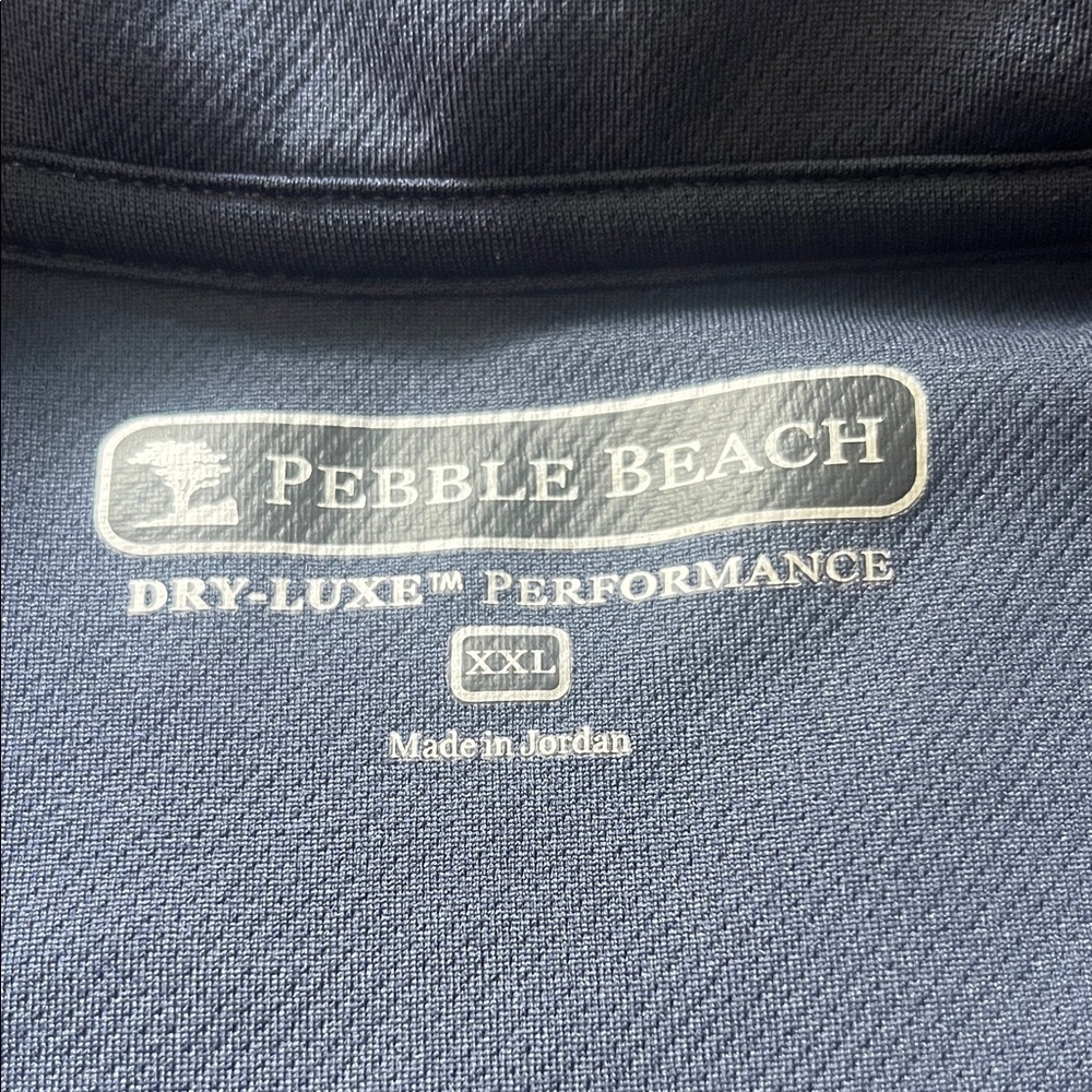 (105)Pebble Beach Dark Blue Polo with Light Stripes - Picture 2 of 3